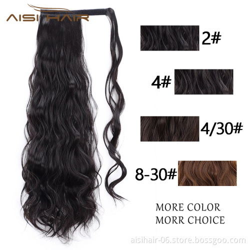 Aisi Hair Synthetic Body Wave Long Wavy Ponytail Hair Extensions Black Wrap Around Clip In Hairpieces for Black Women
